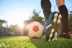 Woman and a soccer ball on the grass